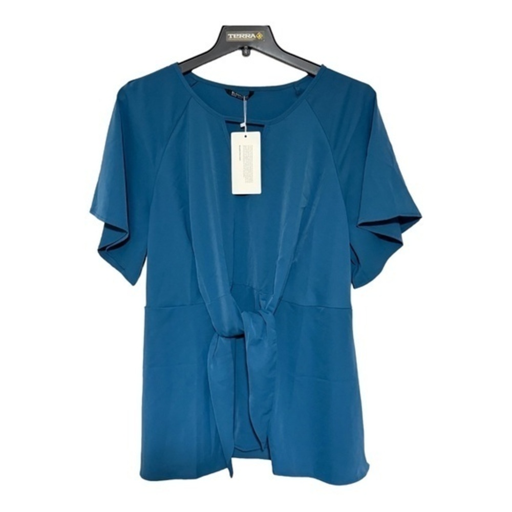 BloomChic Womens Shortsleeve Tunic Blouse Tie Front Turquoise Size 18-20